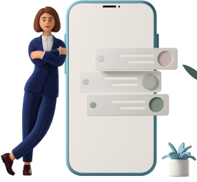 girl standing with mobile icon